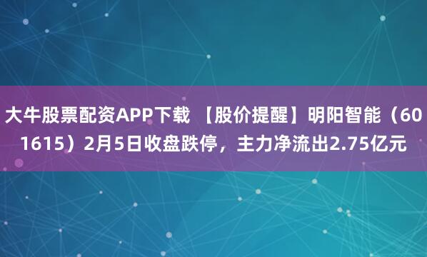 大牛股票配资APP下载 【股价提醒】明阳智能（601615）2月5日收盘跌停，主力净流出2.75亿元